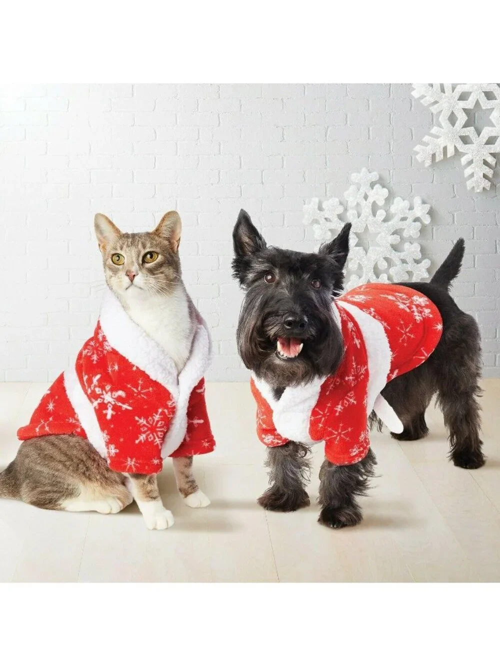 Wondershop Dog Cat Pet Red Robe Christmas Snowflake Fleece Dog Size XS